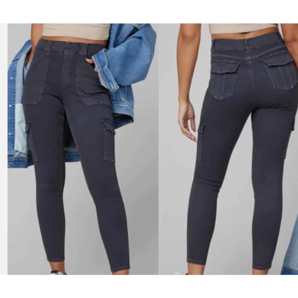 Spanx Stretch Twill Ankle Cargo Utility Pants Dark Gray Medium
